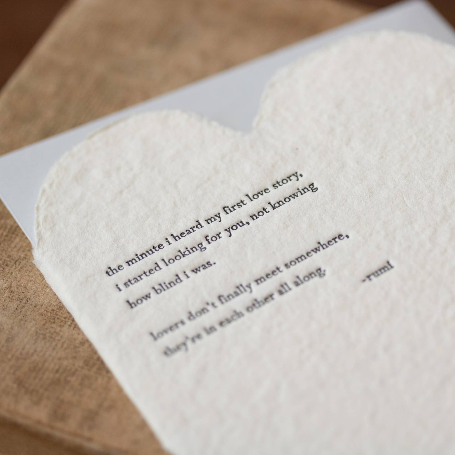 Rumi Quote Deckled Heart Handmade Paper Letterpress Card