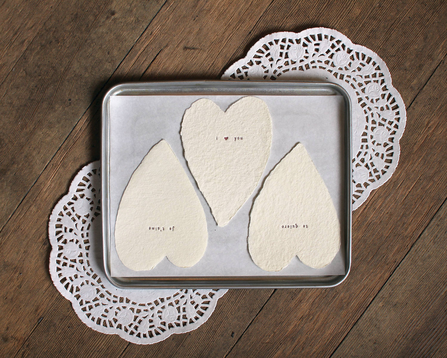 I Love You Greeted Heart Handmade Paper Letterpress Card: Single