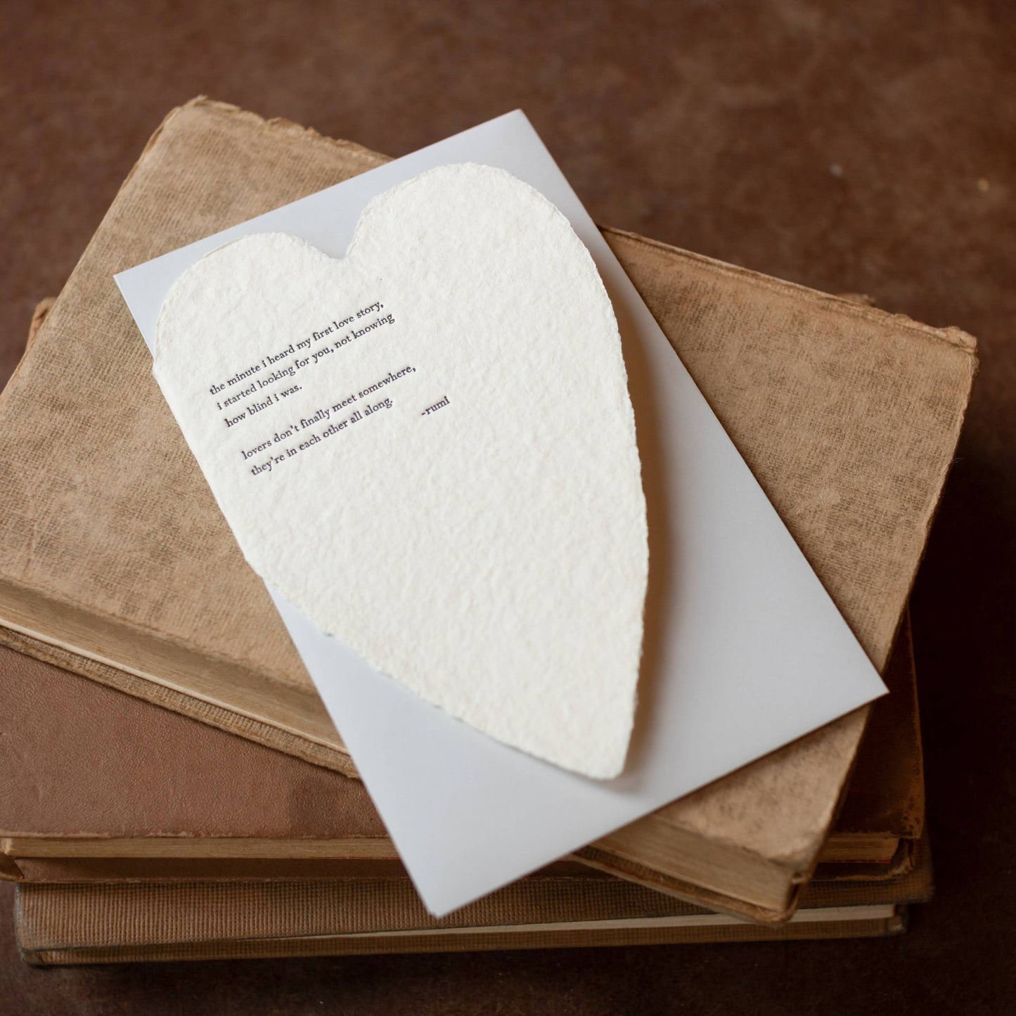 Rumi Quote Deckled Heart Handmade Paper Letterpress Card