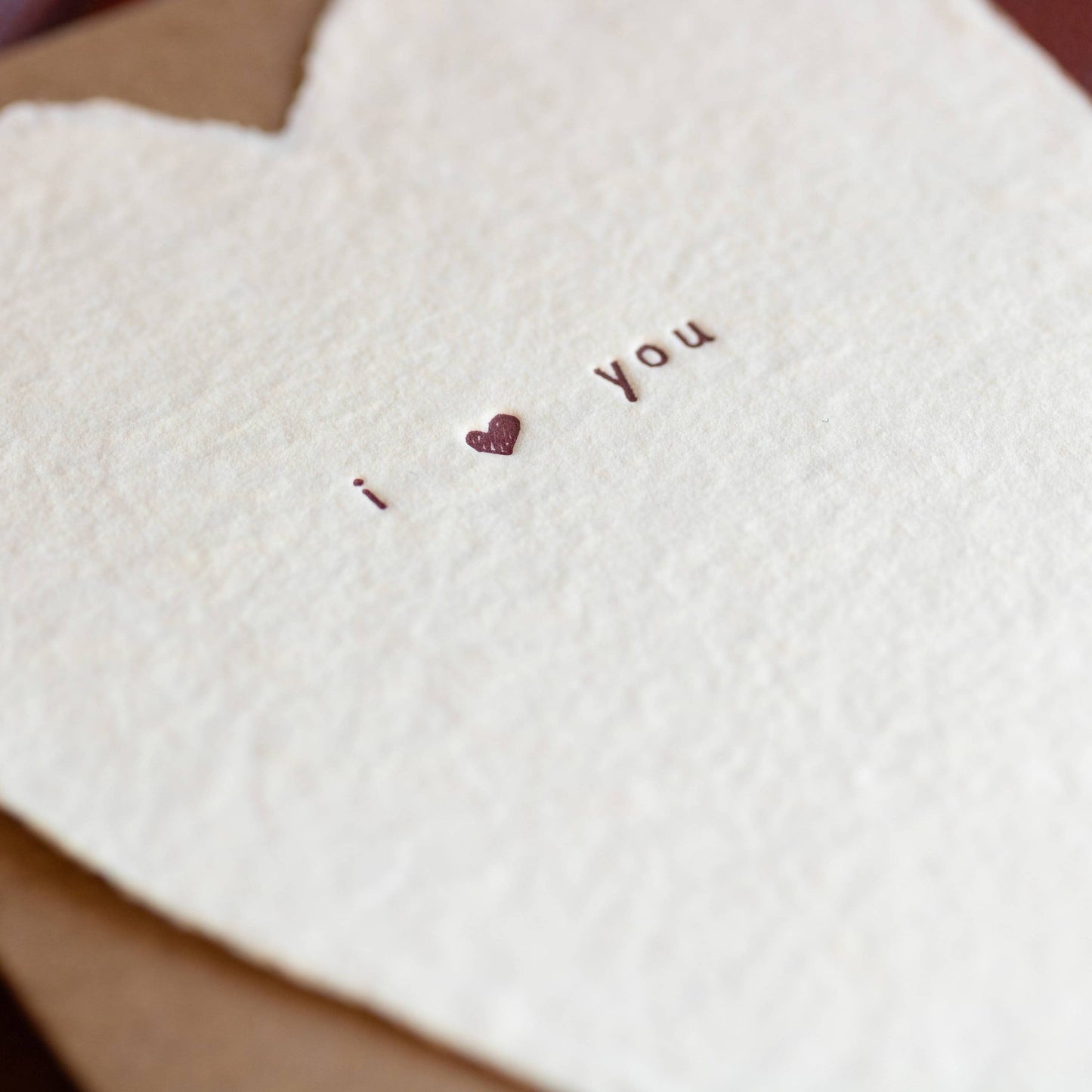 I Love You Greeted Heart Handmade Paper Letterpress Card: Single