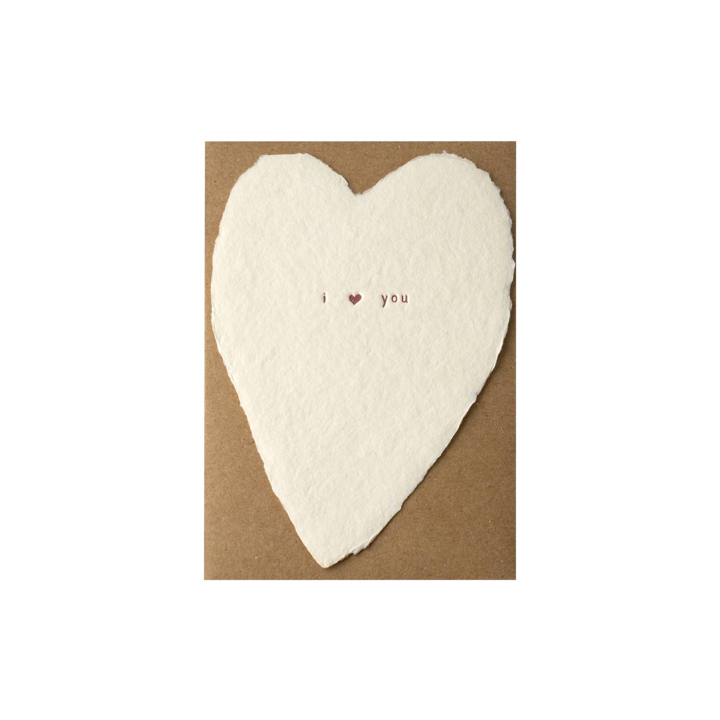 I Love You Greeted Heart Handmade Paper Letterpress Card: Single