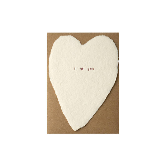 I Love You Greeted Heart Handmade Paper Letterpress Card: Single