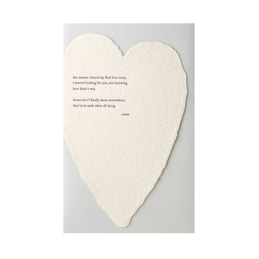 Rumi Quote Deckled Heart Handmade Paper Letterpress Card